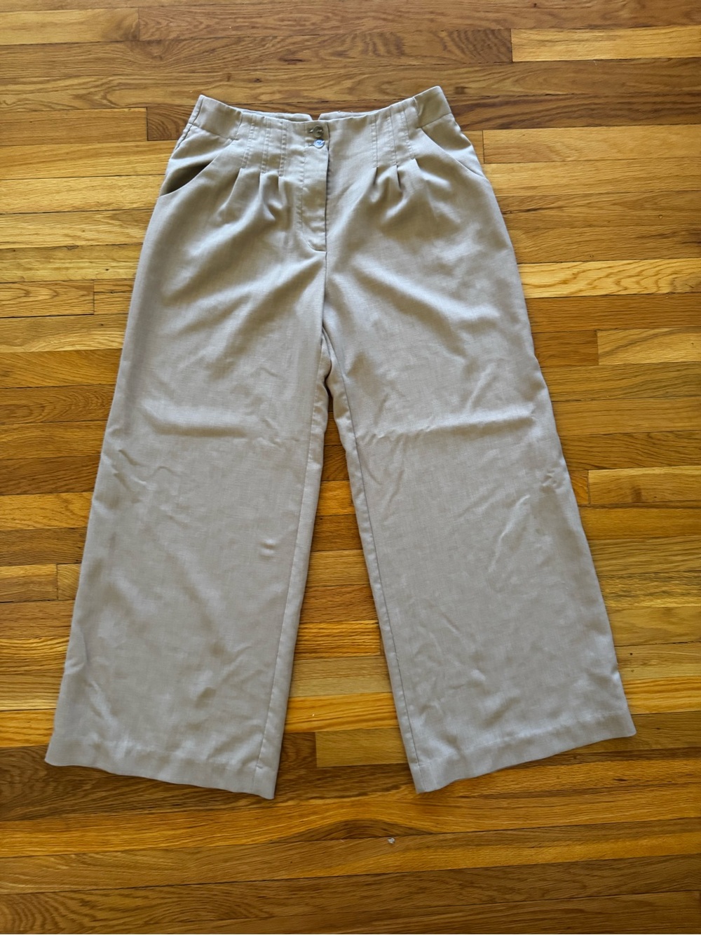 Maeve by Anthropologie Wide-Leg High-Waist Trousers in Light Taupe